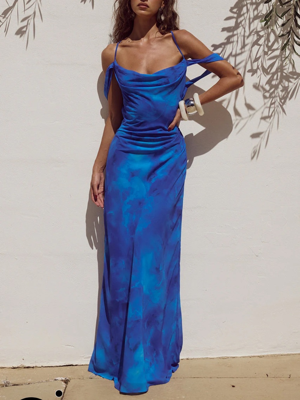 Strapless Cowl Neck Maxi Dress in Blue